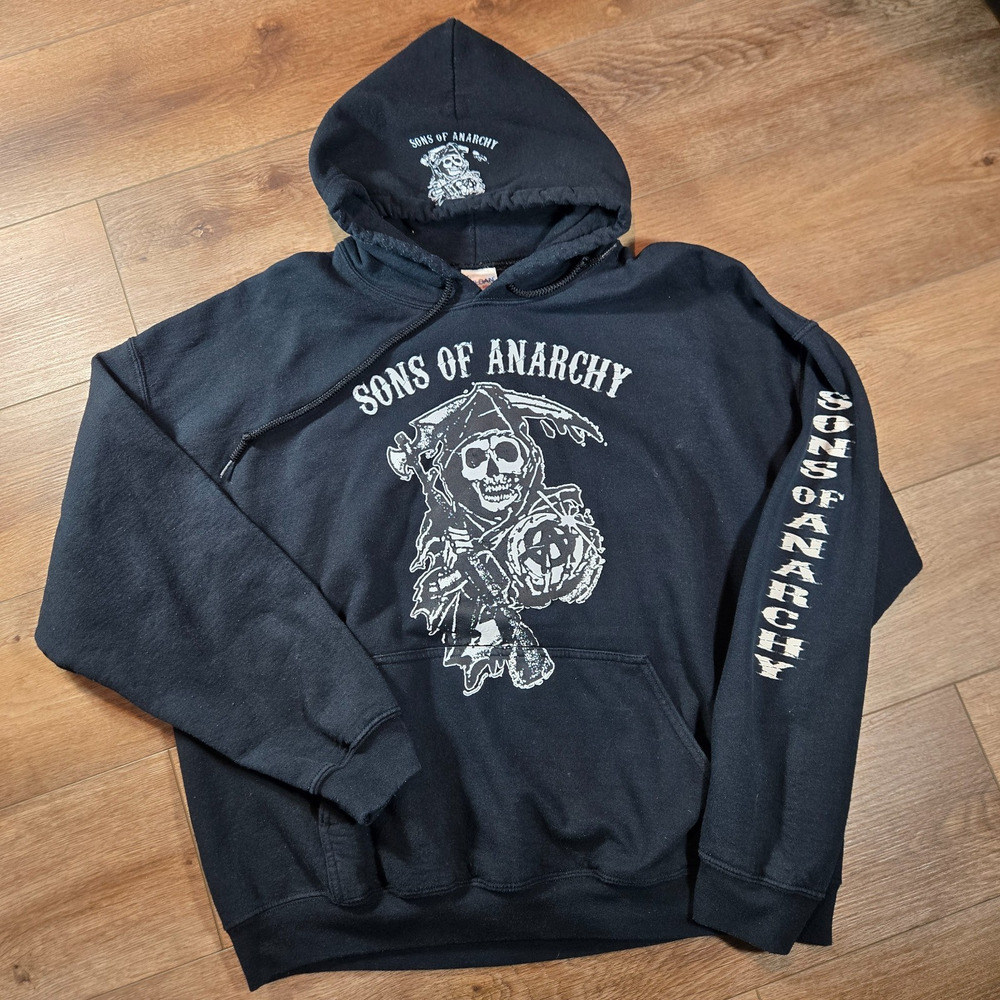 Sons of Anarchy Reaper Hoodie Mens XL Black SOA Biker Full Zip Streetwear